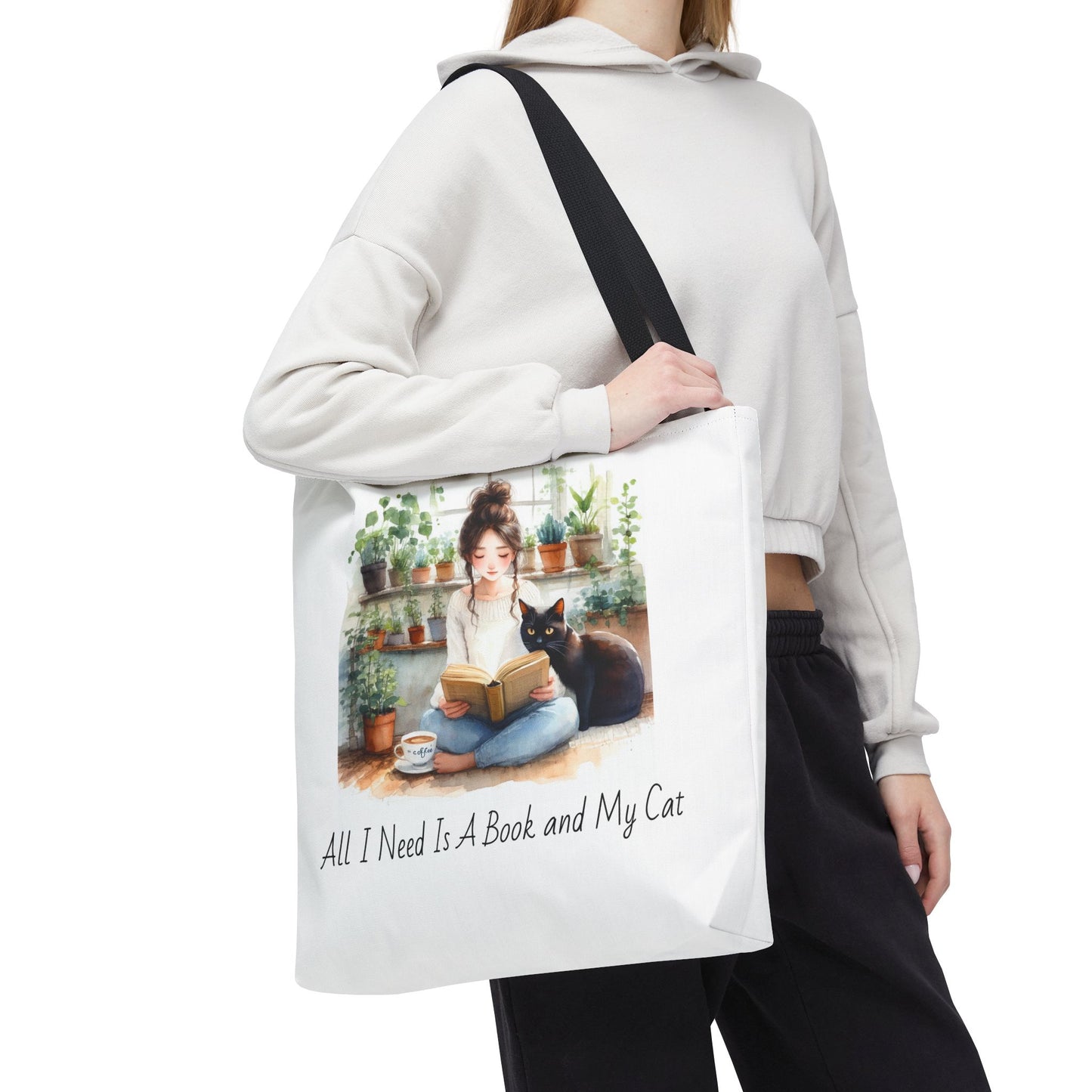 Cat Lover's Tote Bag, Bookworm Gift, Cozy Reading Accessory, Plant Lover's Bag, Perfect Gift for Cat Moms