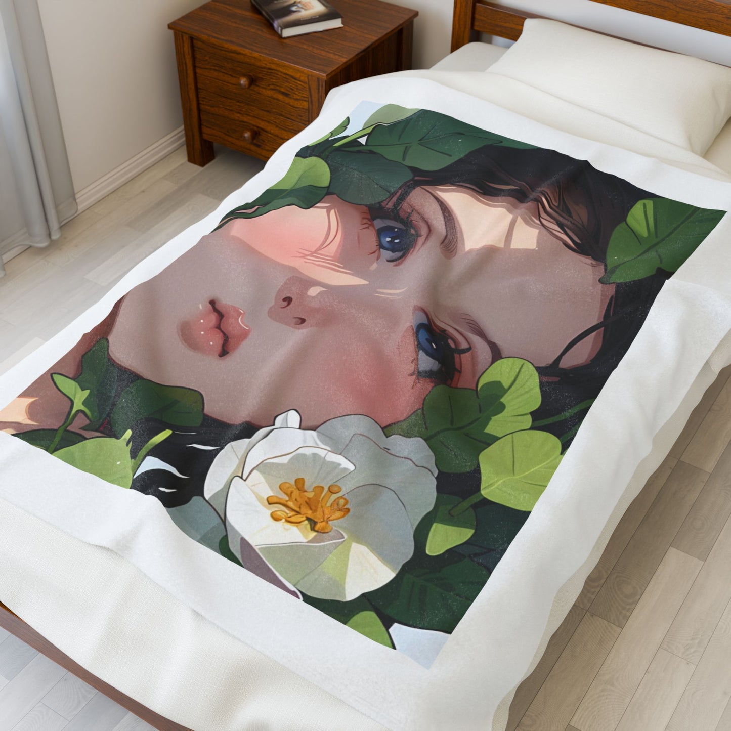 Whimsical Floral Velveteen Plush Blanket - Cozy Home Decor, Gift for Her, Bedroom Throw, Art Print Blanket, Cute Blanket