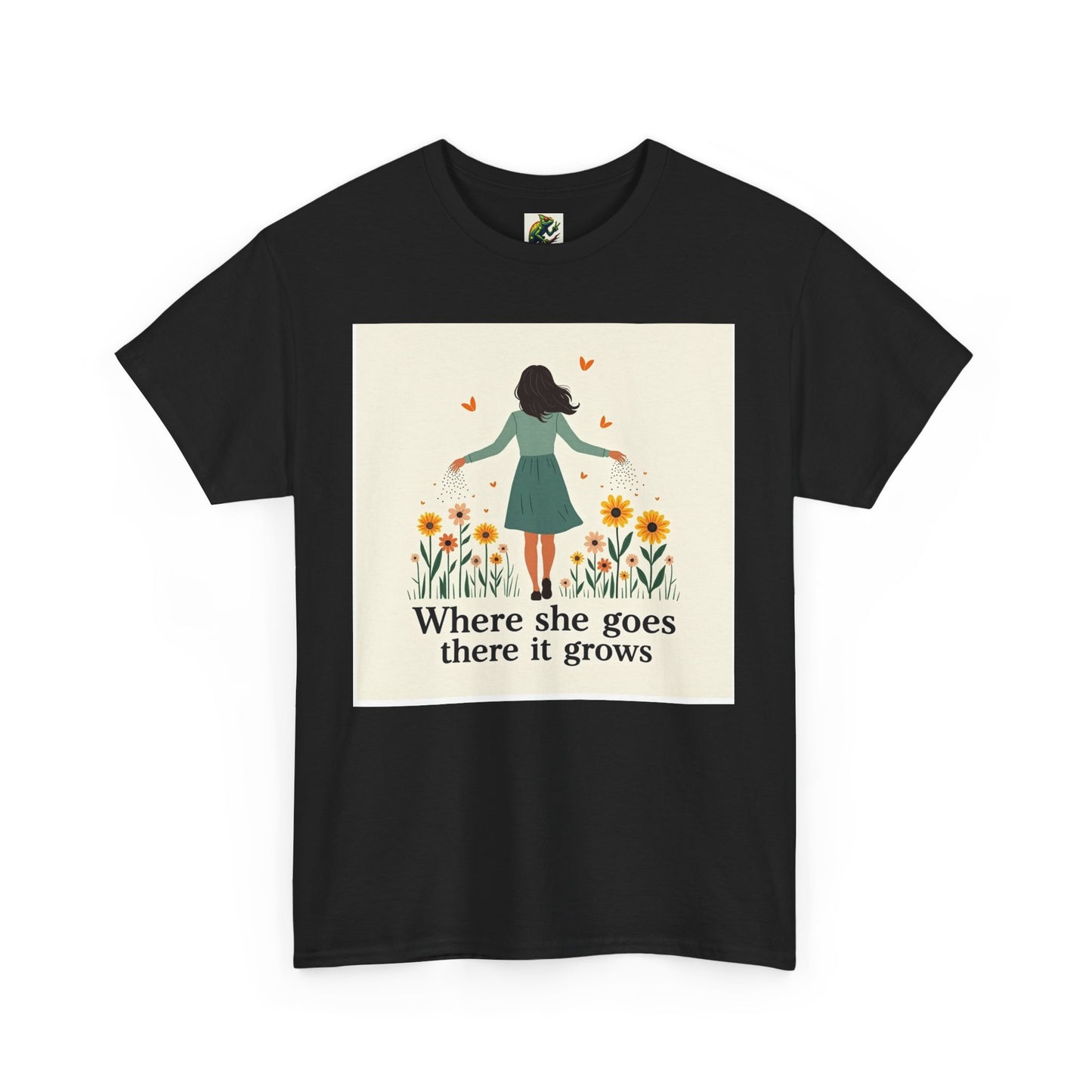 Floral Inspirational Tee: Where She Goes, Unisex Heavy Cotton Tee, Casual Wear, Gift for Her, Spring Fashion, Everyday Comfort