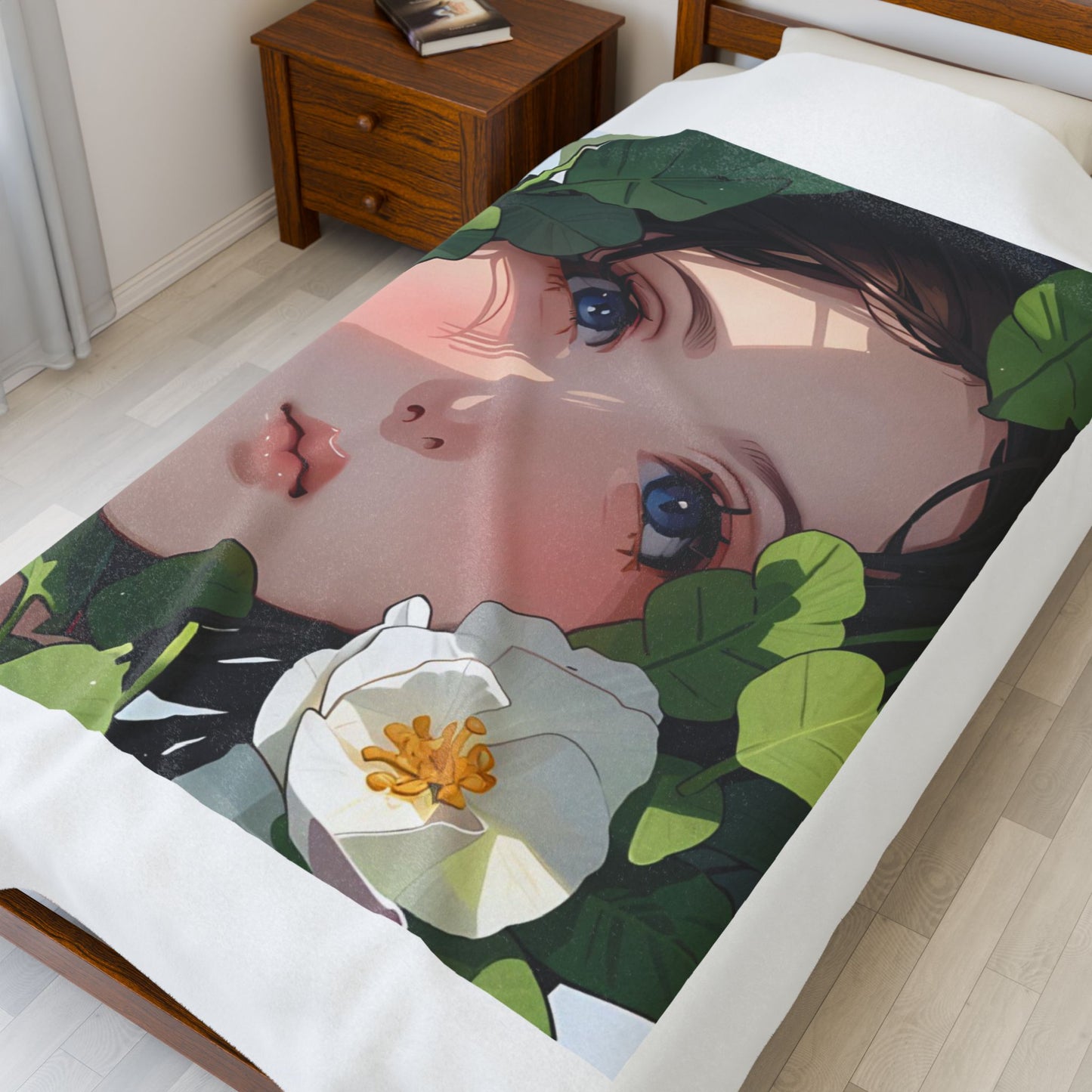 Whimsical Floral Velveteen Plush Blanket - Cozy Home Decor, Gift for Her, Bedroom Throw, Art Print Blanket, Cute Blanket