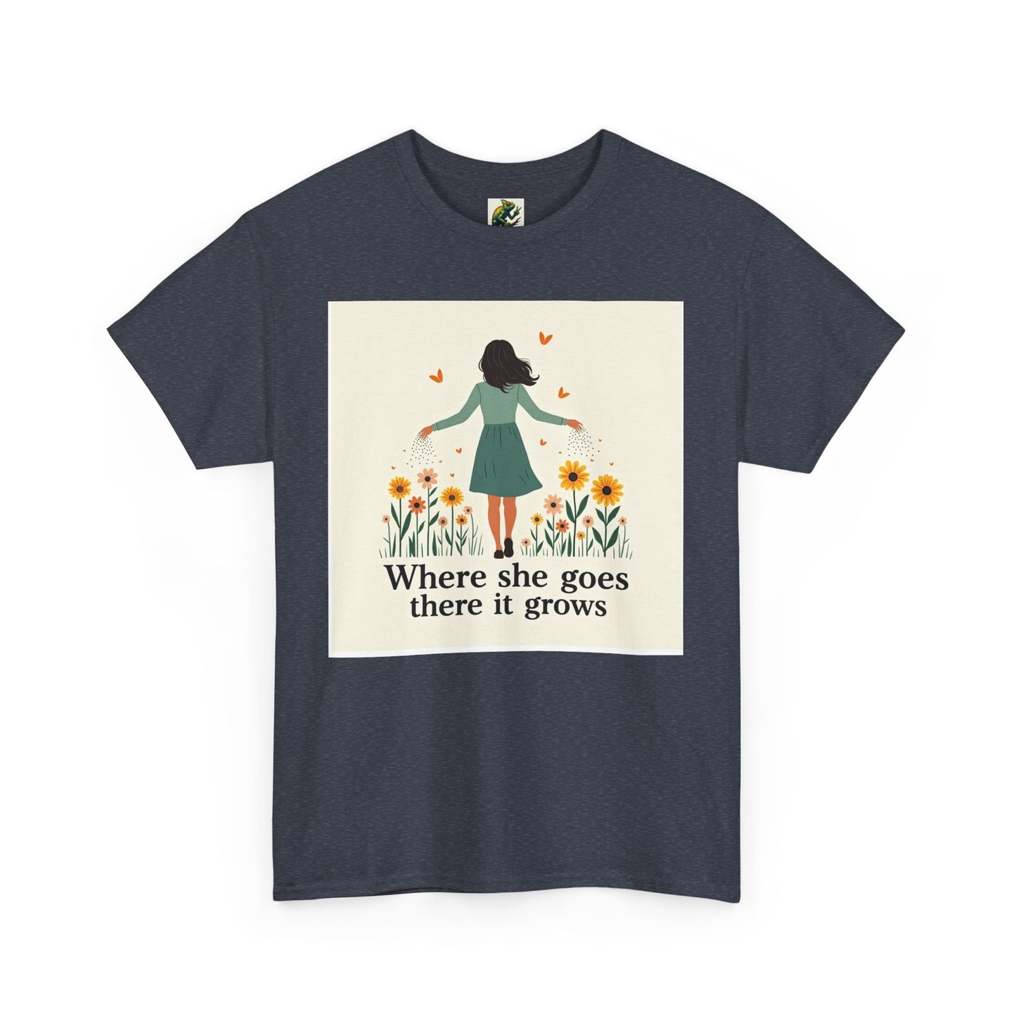 Floral Inspirational Tee: Where She Goes, Unisex Heavy Cotton Tee, Casual Wear, Gift for Her, Spring Fashion, Everyday Comfort