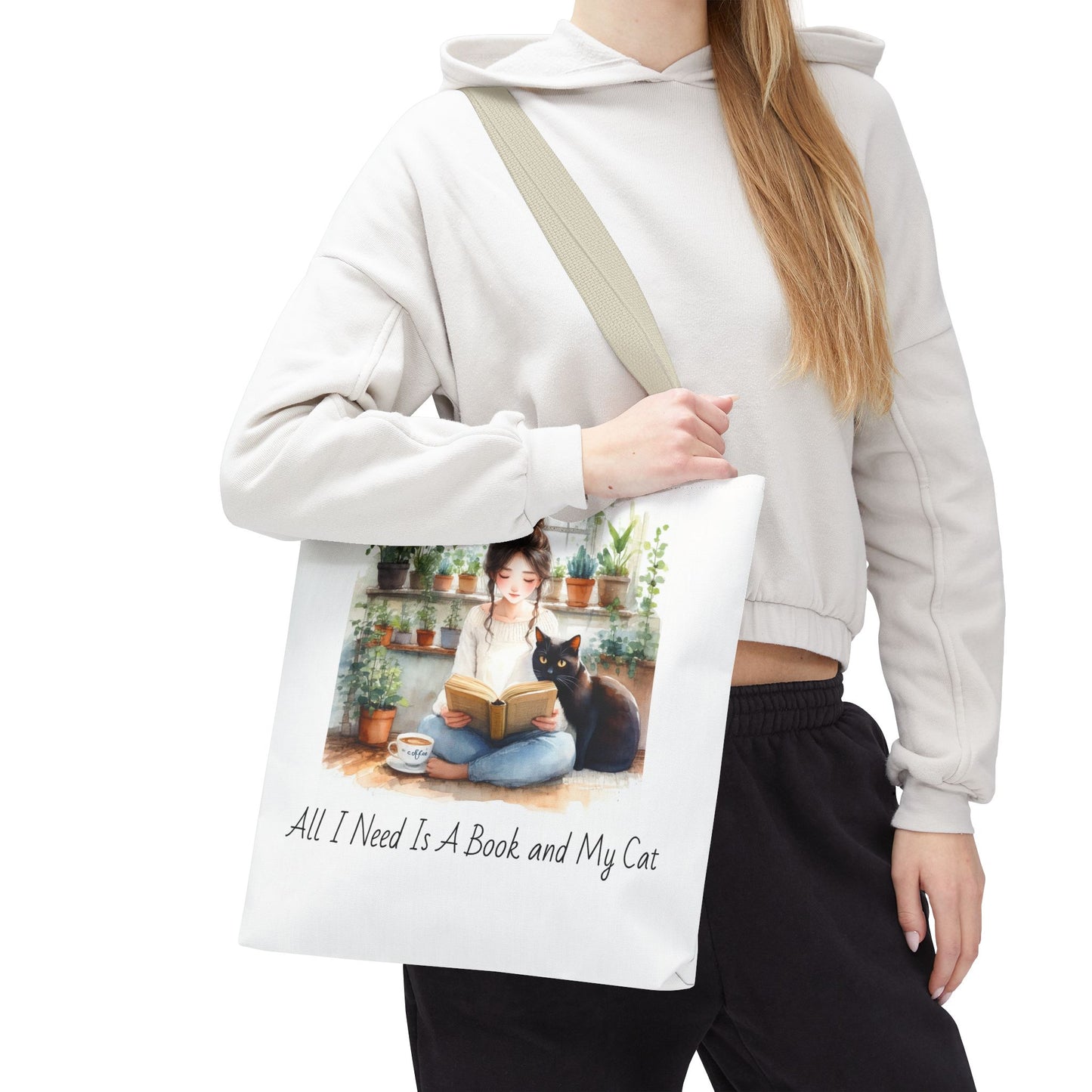 Cat Lover's Tote Bag, Bookworm Gift, Cozy Reading Accessory, Plant Lover's Bag, Perfect Gift for Cat Moms