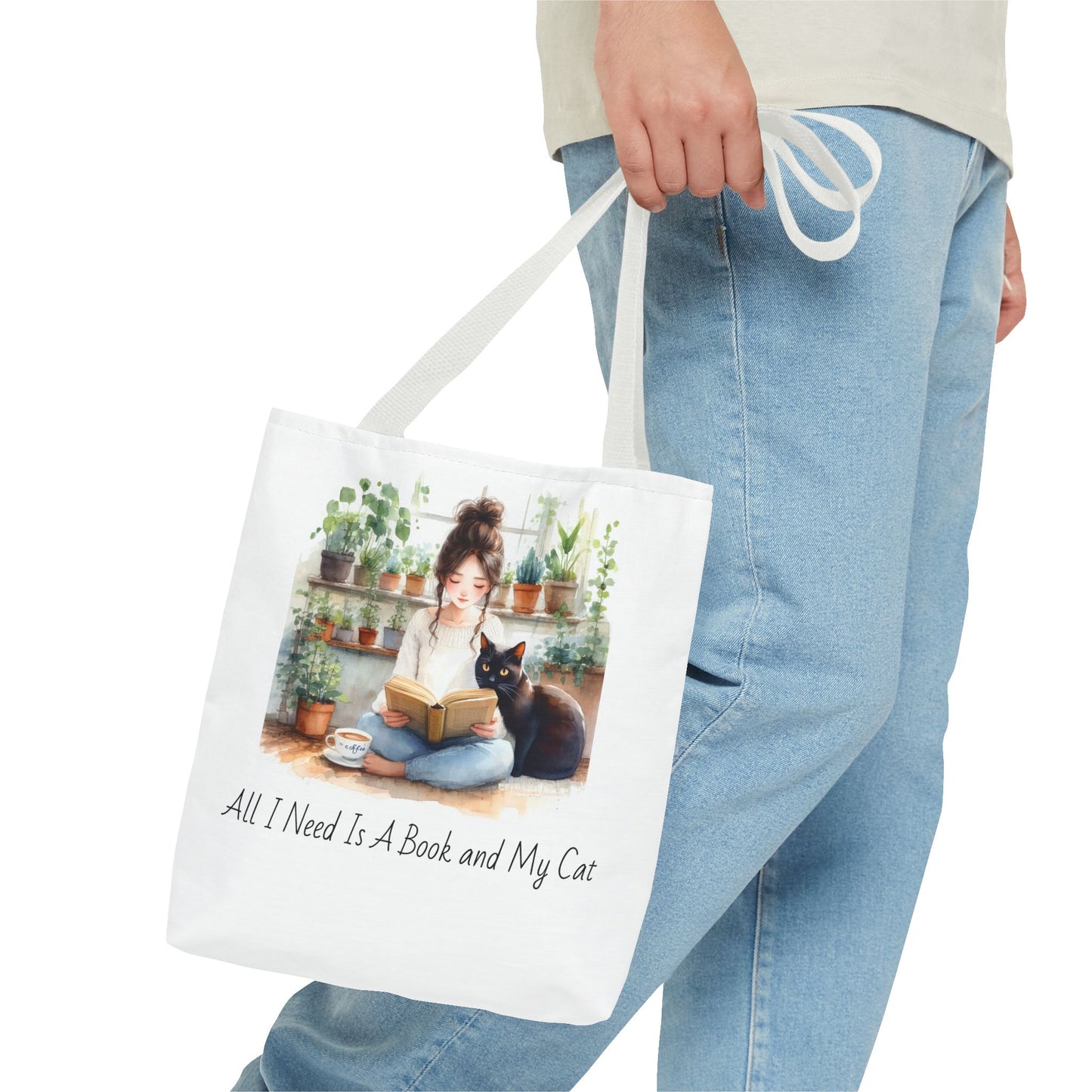 Cat Lover's Tote Bag, Bookworm Gift, Cozy Reading Accessory, Plant Lover's Bag, Perfect Gift for Cat Moms
