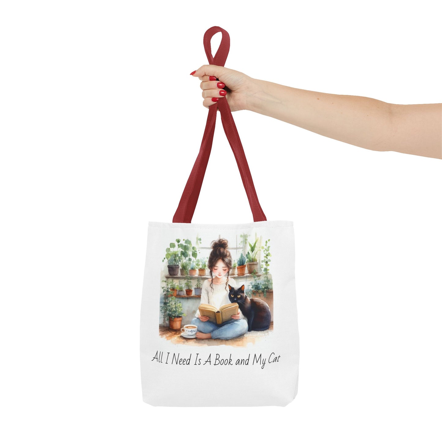 Cat Lover's Tote Bag, Bookworm Gift, Cozy Reading Accessory, Plant Lover's Bag, Perfect Gift for Cat Moms