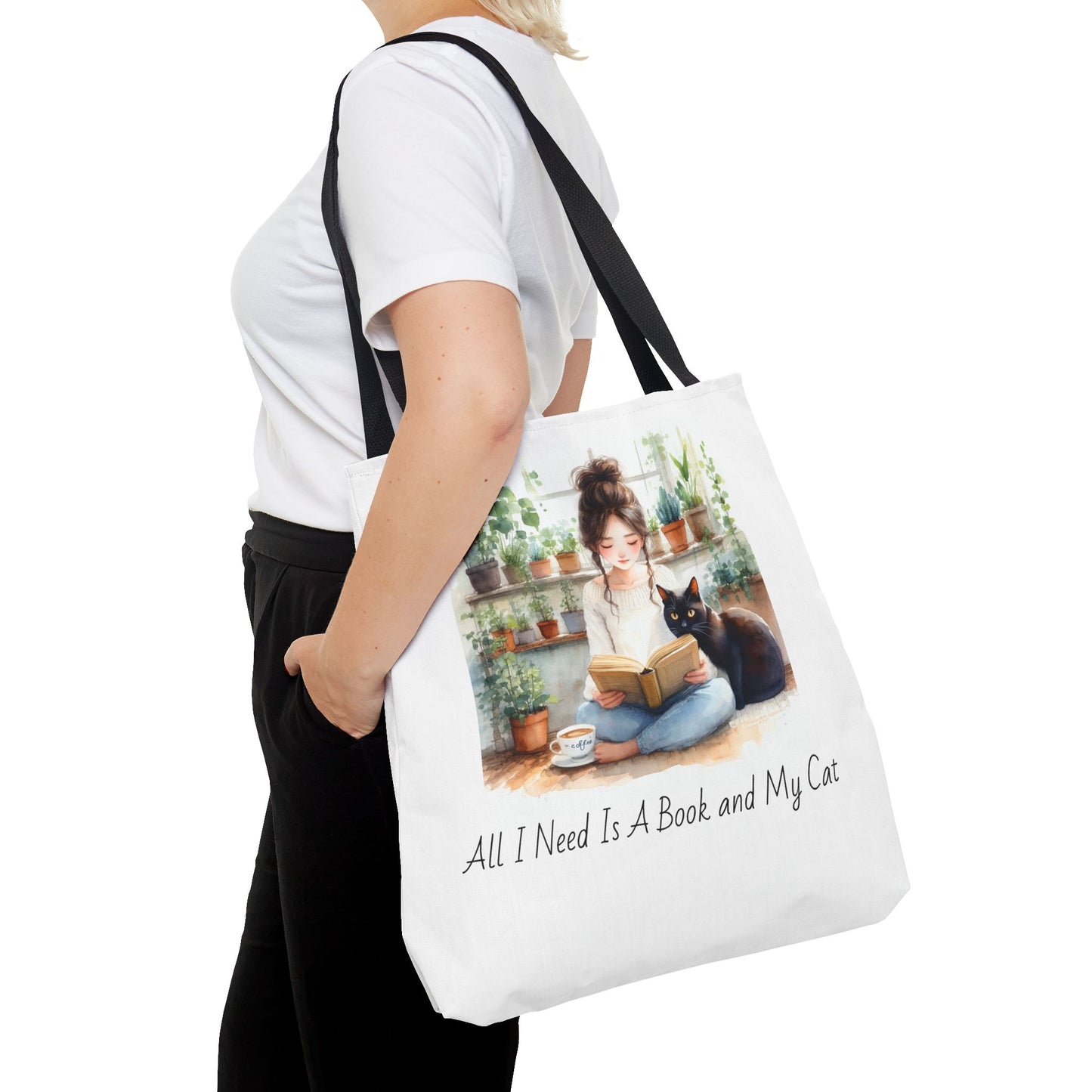 Cat Lover's Tote Bag, Bookworm Gift, Cozy Reading Accessory, Plant Lover's Bag, Perfect Gift for Cat Moms