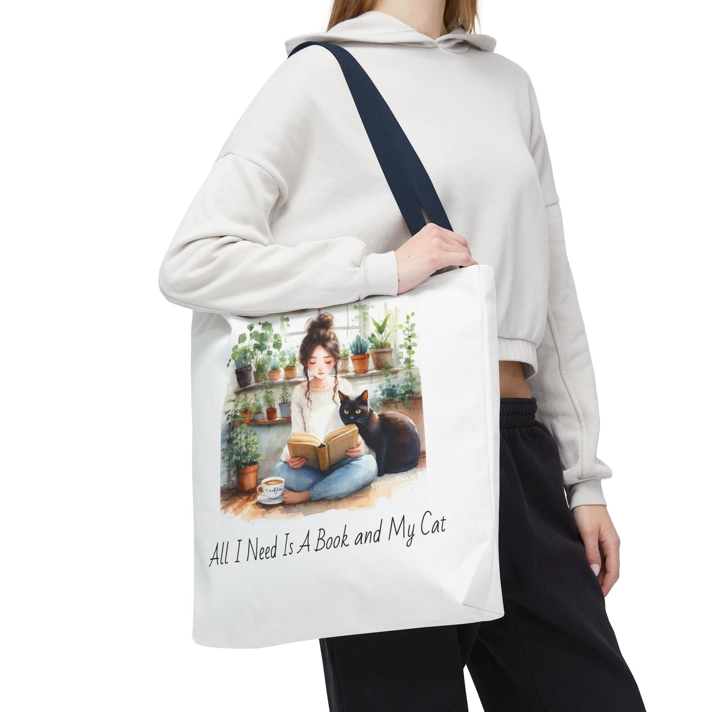 Cat Lover's Tote Bag, Bookworm Gift, Cozy Reading Accessory, Plant Lover's Bag, Perfect Gift for Cat Moms