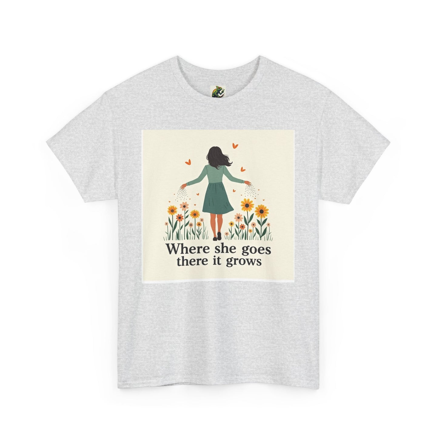 Floral Inspirational Tee: Where She Goes, Unisex Heavy Cotton Tee, Casual Wear, Gift for Her, Spring Fashion, Everyday Comfort