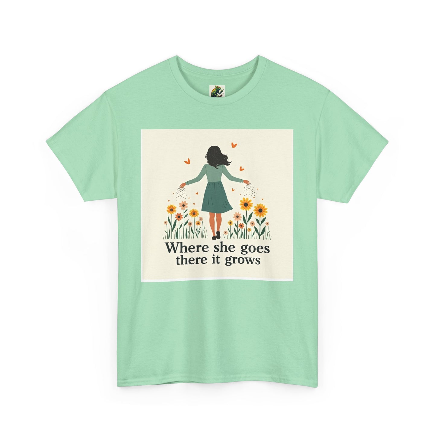 Floral Inspirational Tee: Where She Goes, Unisex Heavy Cotton Tee, Casual Wear, Gift for Her, Spring Fashion, Everyday Comfort