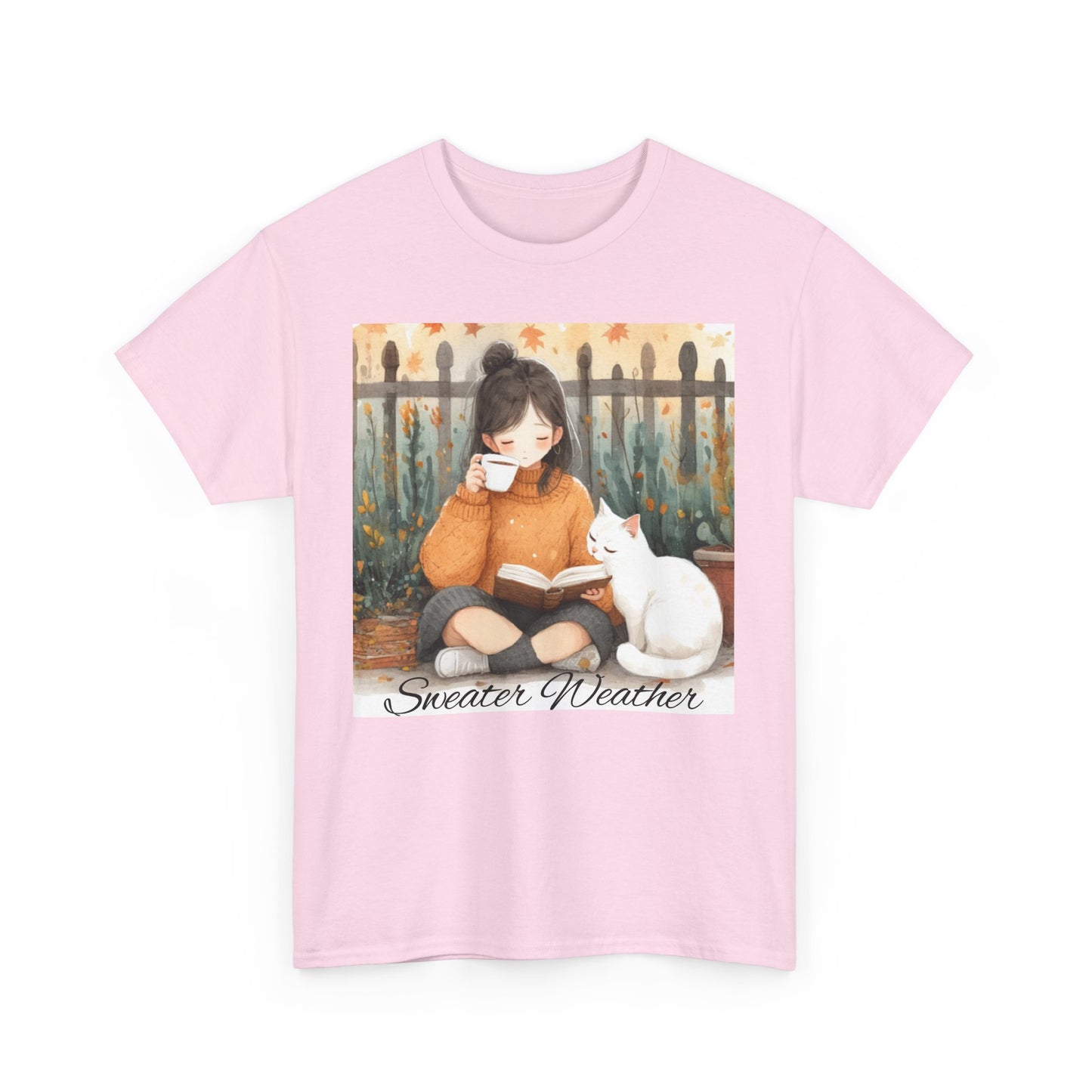 Cozy Reading Tee, Sweater Weather T-Shirt, Unisex Cotton Tee, Fall Fashion Shirt, Cat Lover Gift, Autumn Vibe Top