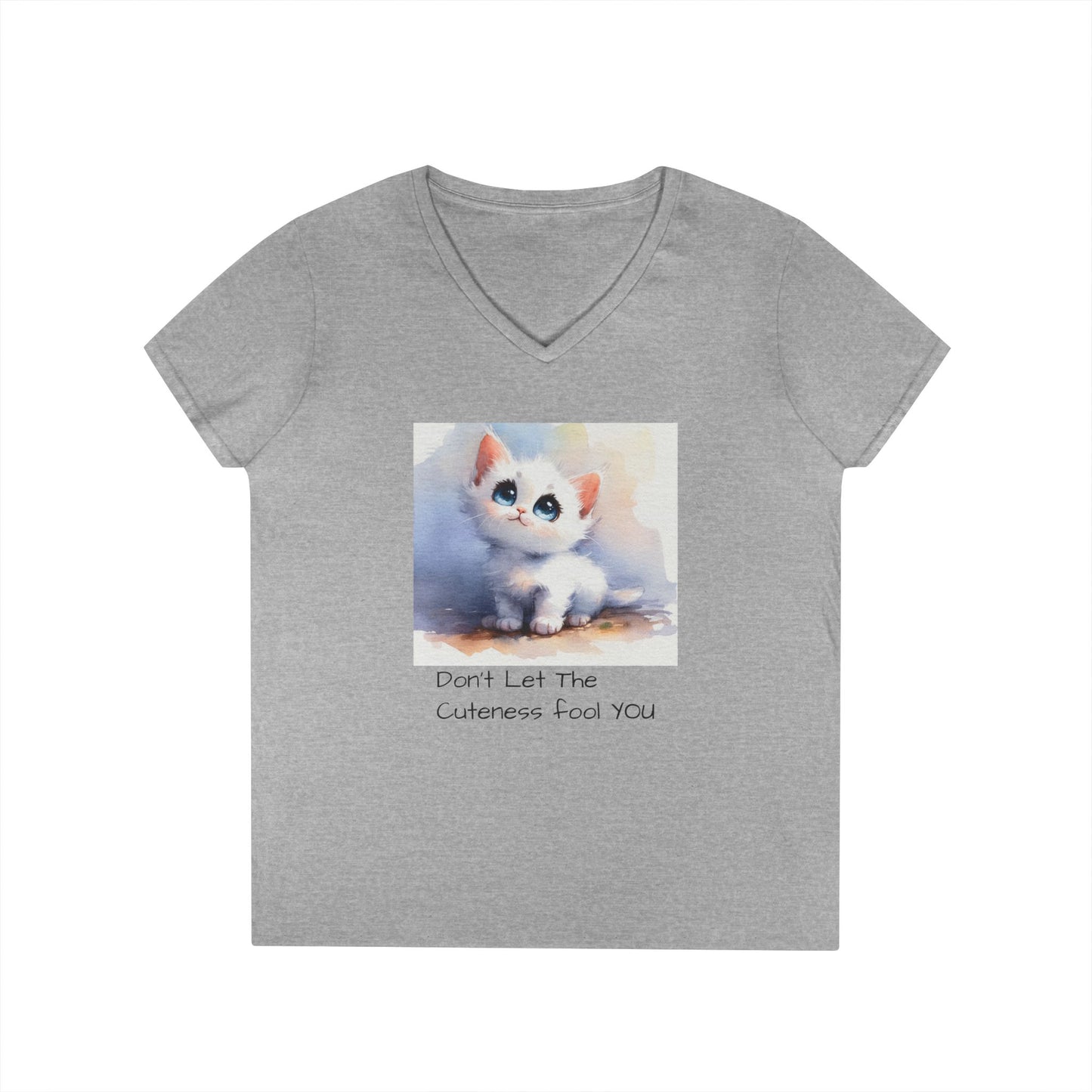 Cute Cat V-Neck T-Shirt, Funny Pet Lover Tee, Gift for Cat Moms, Animal Lover Apparel, Humor for Birthdays, Everyday Wear