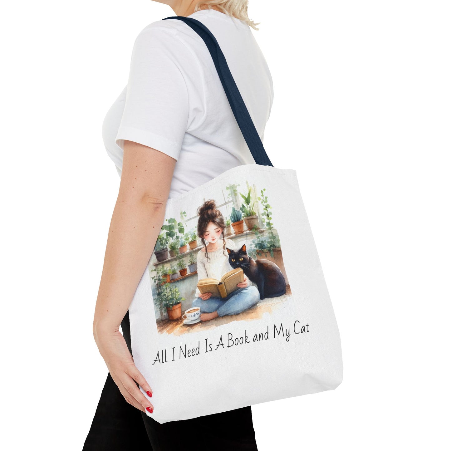 Cat Lover's Tote Bag, Bookworm Gift, Cozy Reading Accessory, Plant Lover's Bag, Perfect Gift for Cat Moms