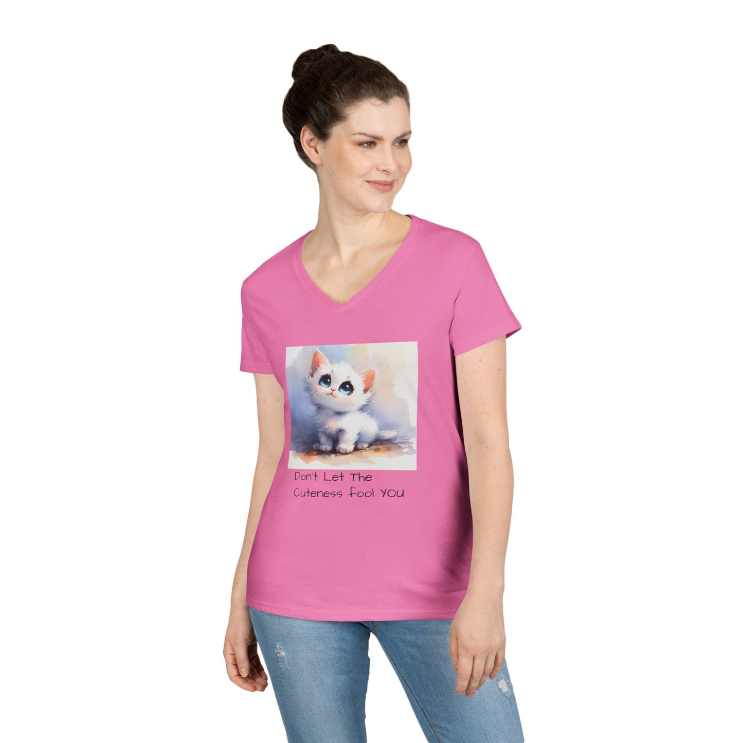 Cute Cat V-Neck T-Shirt, Funny Pet Lover Tee, Gift for Cat Moms, Animal Lover Apparel, Humor for Birthdays, Everyday Wear