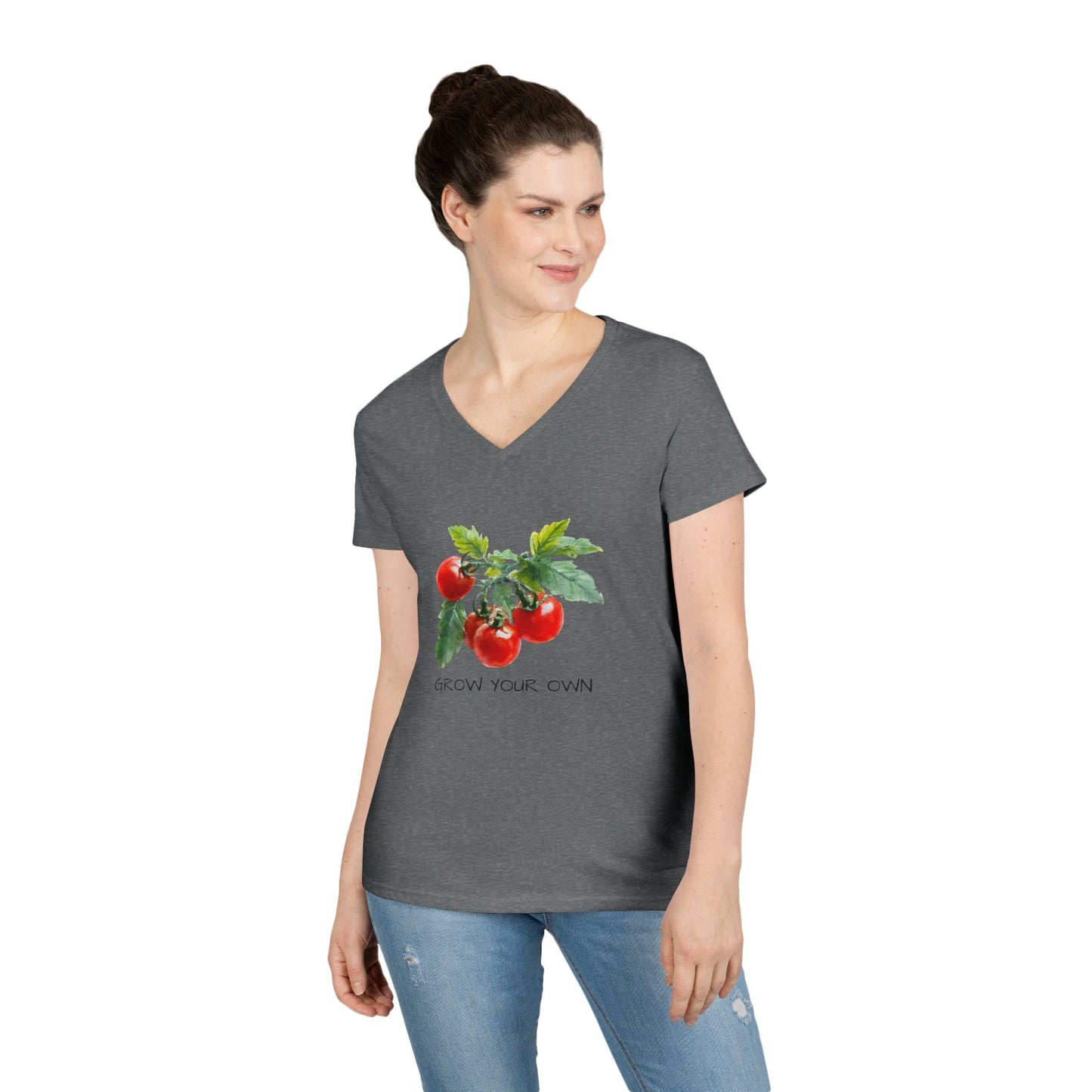 Ladies' V-Neck T-Shirt, Botanical Tee, Gardening Gift, Eco-Friendly Apparel, Plant Lover Shirt, Grow Your Own T-Shirt