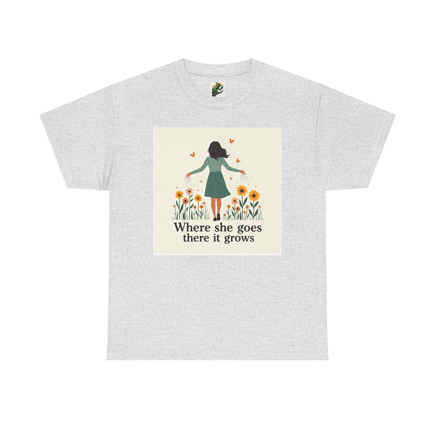 Floral Inspirational Tee: Where She Goes, Unisex Heavy Cotton Tee, Casual Wear, Gift for Her, Spring Fashion, Everyday Comfort