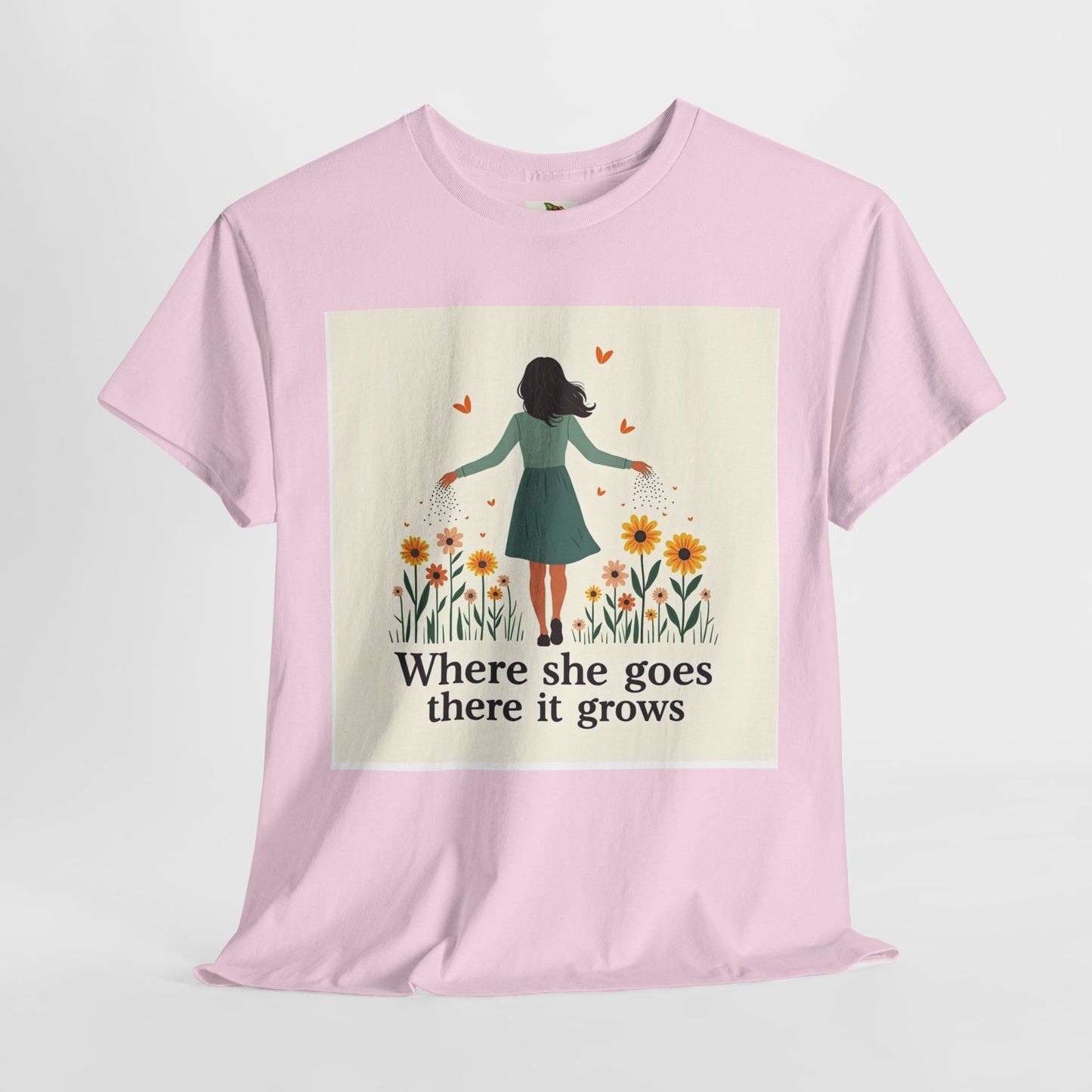 Floral Inspirational Tee: Where She Goes, Unisex Heavy Cotton Tee, Casual Wear, Gift for Her, Spring Fashion, Everyday Comfort