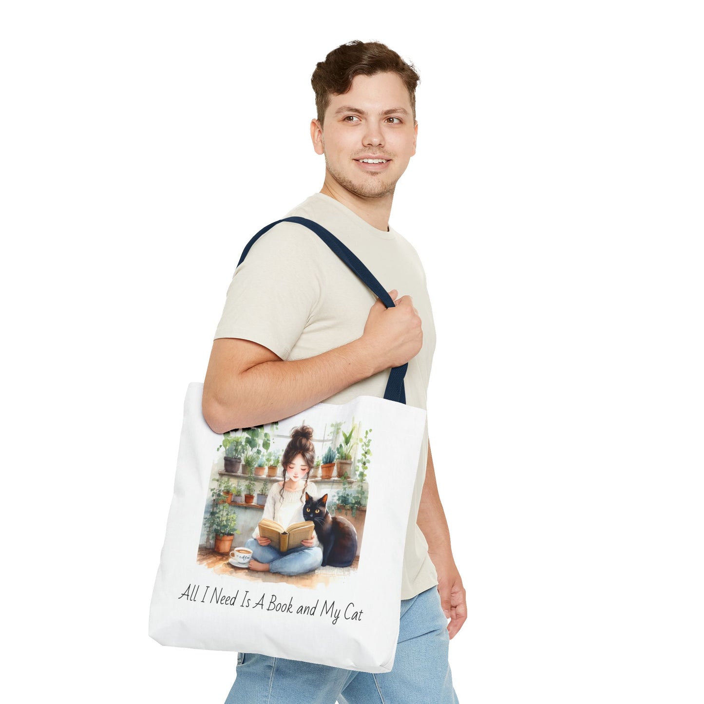 Cat Lover's Tote Bag, Bookworm Gift, Cozy Reading Accessory, Plant Lover's Bag, Perfect Gift for Cat Moms