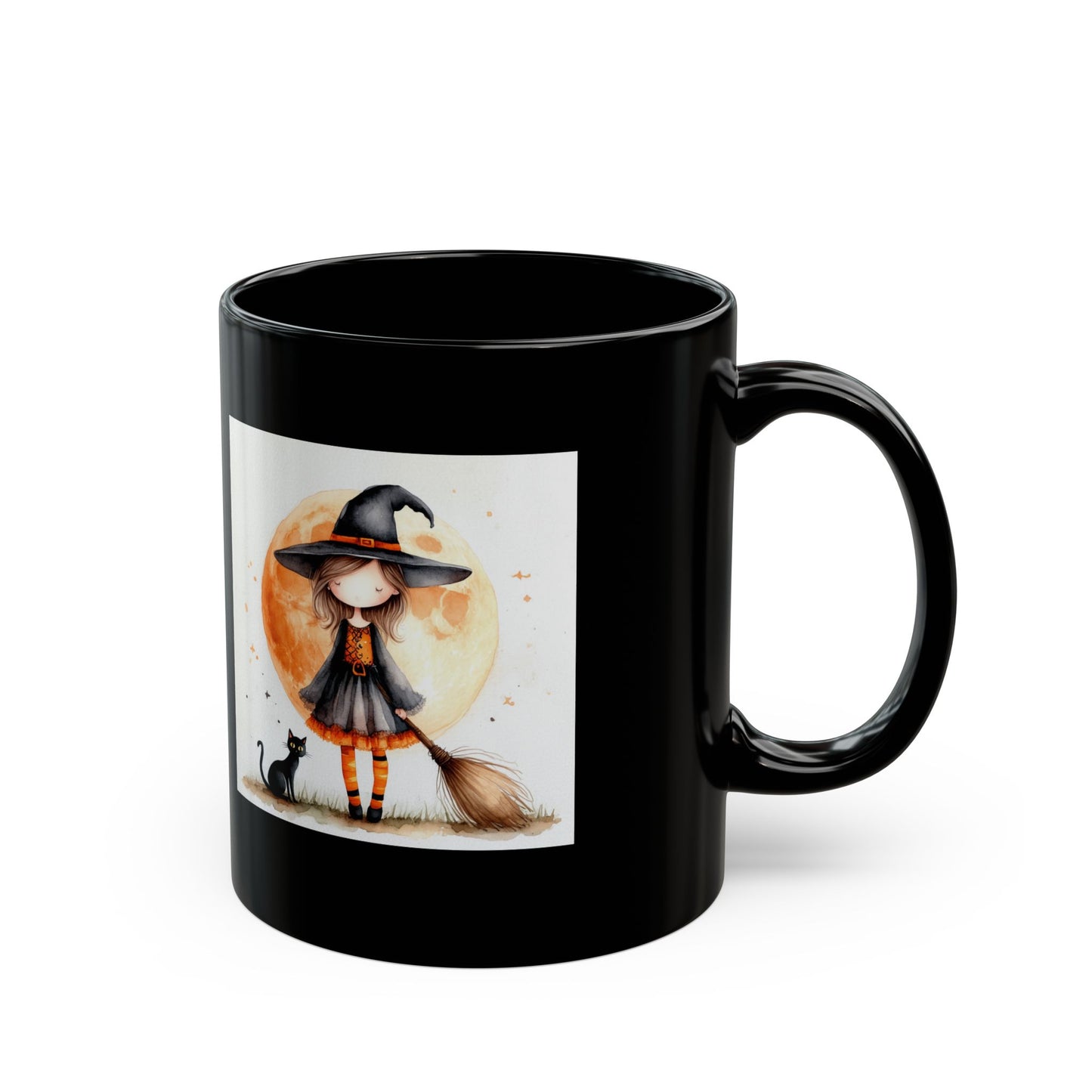 Halloween Witch Black Mug - Spooky Coffee Cup, Witch Mug, Cat Lover Gift, Halloween Decor, Fall Celebration