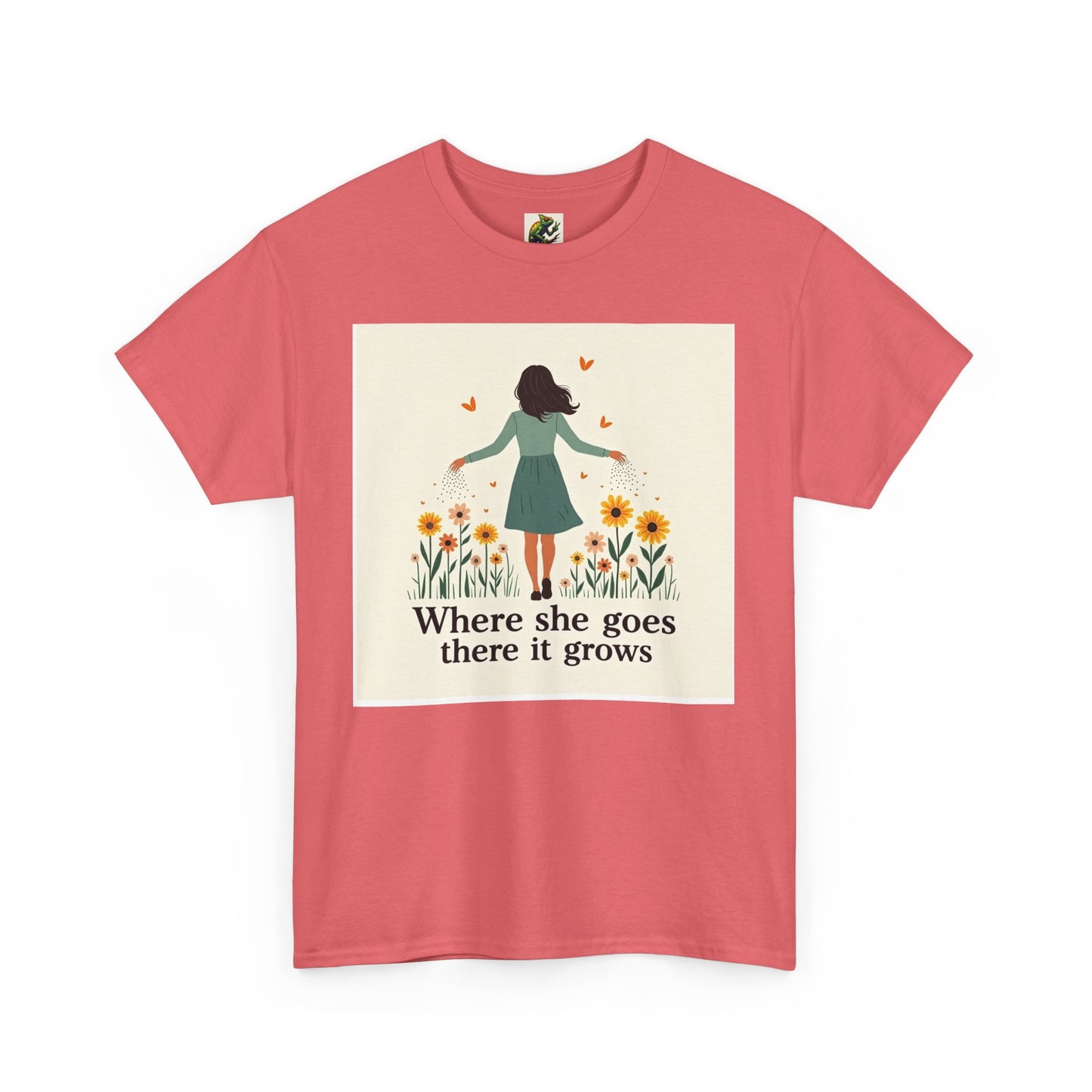 Floral Inspirational Tee: Where She Goes, Unisex Heavy Cotton Tee, Casual Wear, Gift for Her, Spring Fashion, Everyday Comfort
