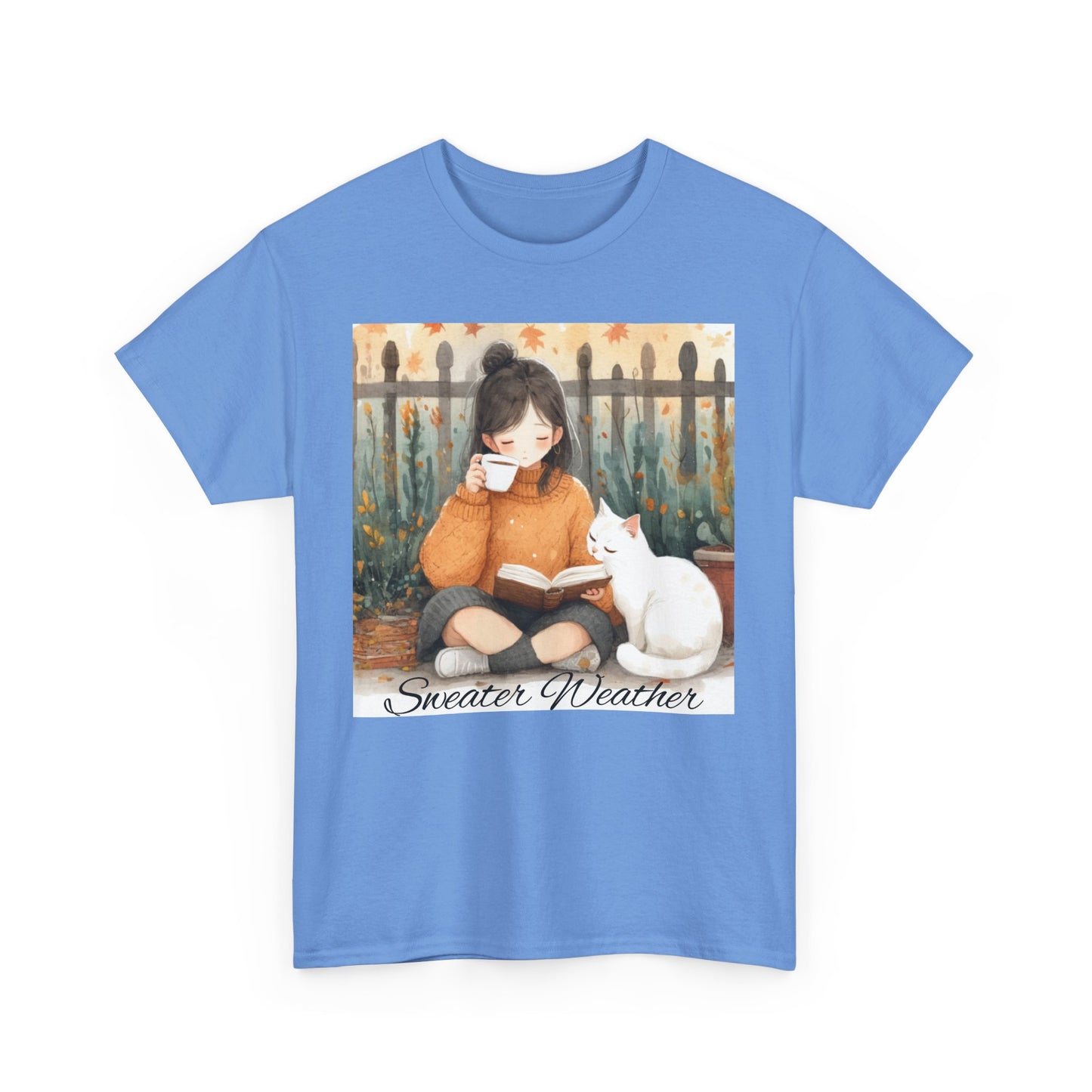 Cozy Reading Tee, Sweater Weather T-Shirt, Unisex Cotton Tee, Fall Fashion Shirt, Cat Lover Gift, Autumn Vibe Top
