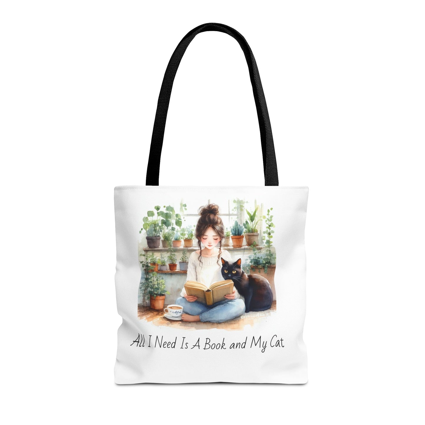 Cat Lover's Tote Bag, Bookworm Gift, Cozy Reading Accessory, Plant Lover's Bag, Perfect Gift for Cat Moms