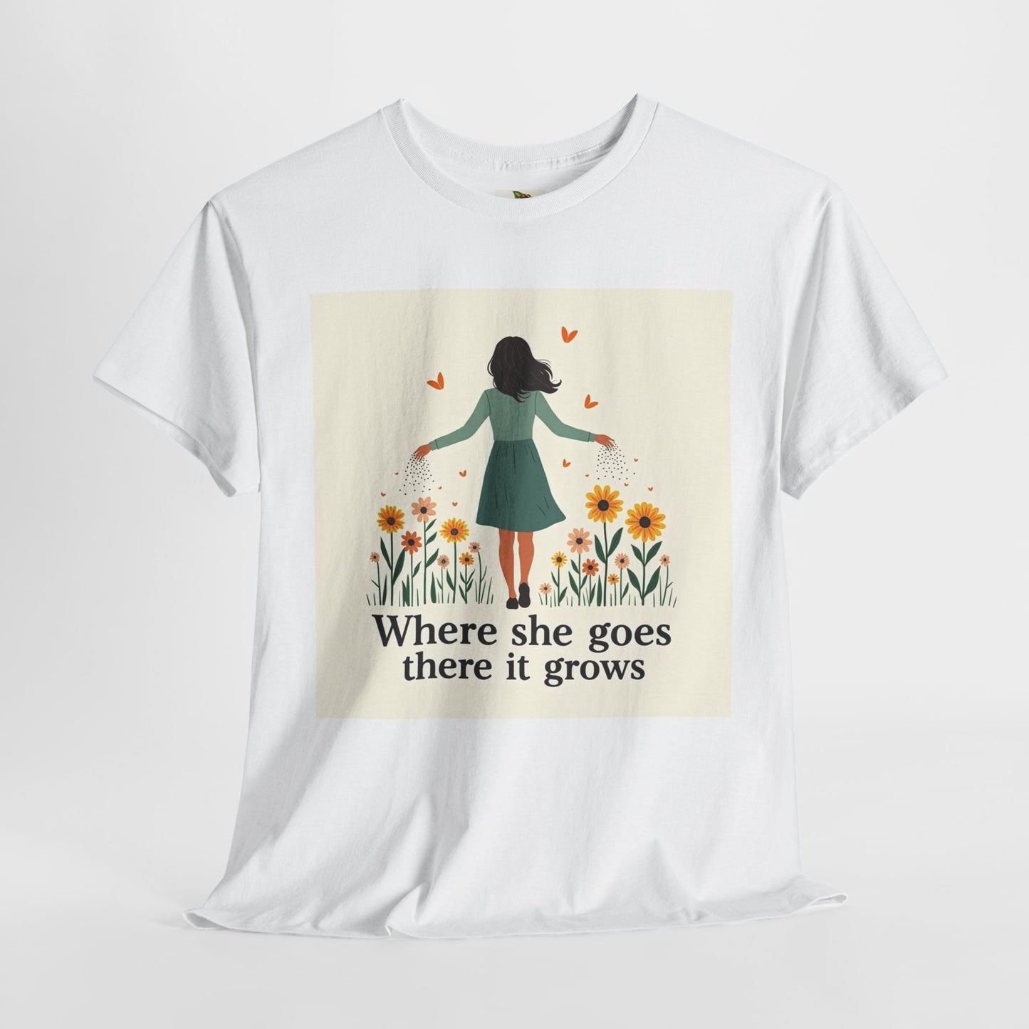 Floral Inspirational Tee: Where She Goes, Unisex Heavy Cotton Tee, Casual Wear, Gift for Her, Spring Fashion, Everyday Comfort