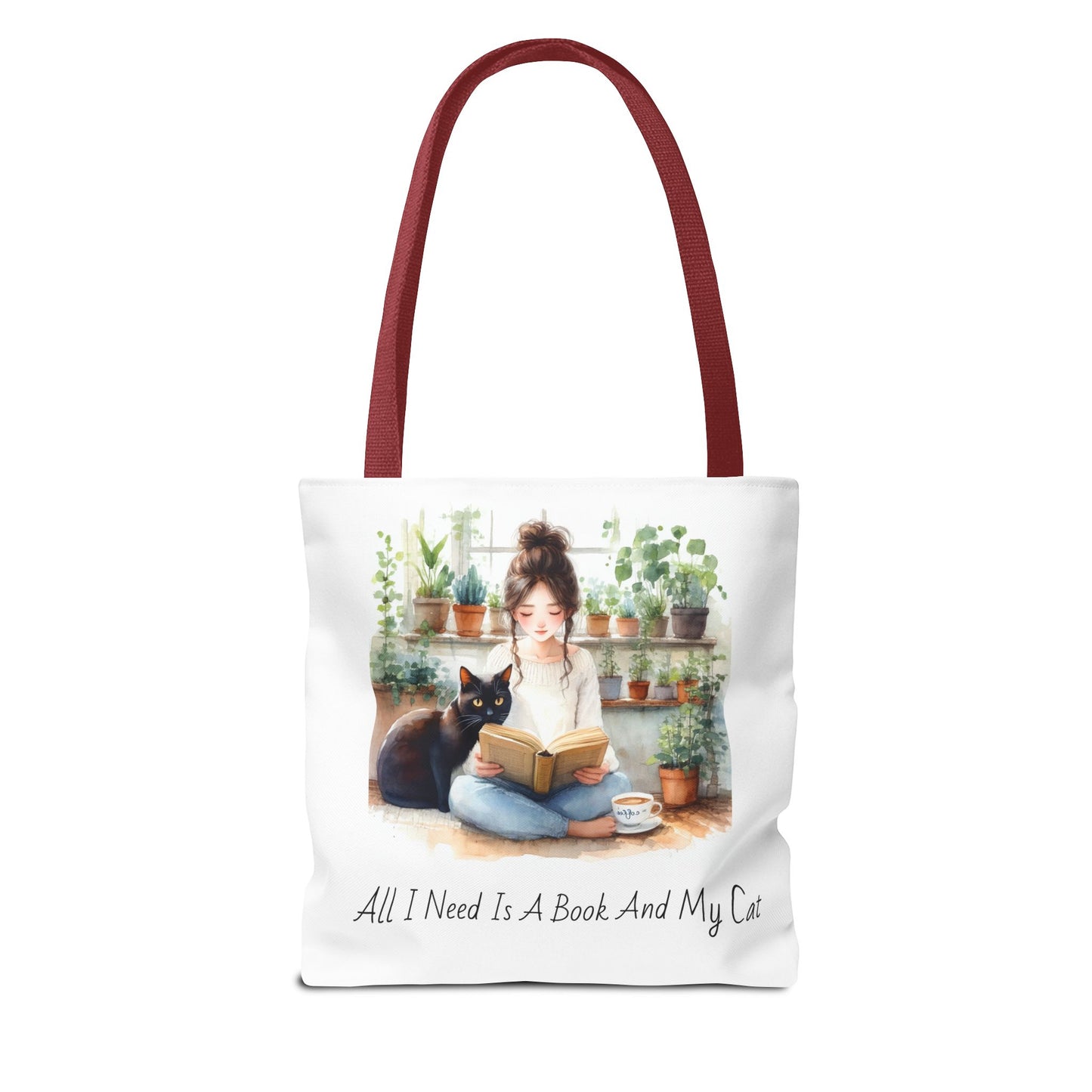 Cat Lover's Tote Bag, Bookworm Gift, Cozy Reading Accessory, Plant Lover's Bag, Perfect Gift for Cat Moms
