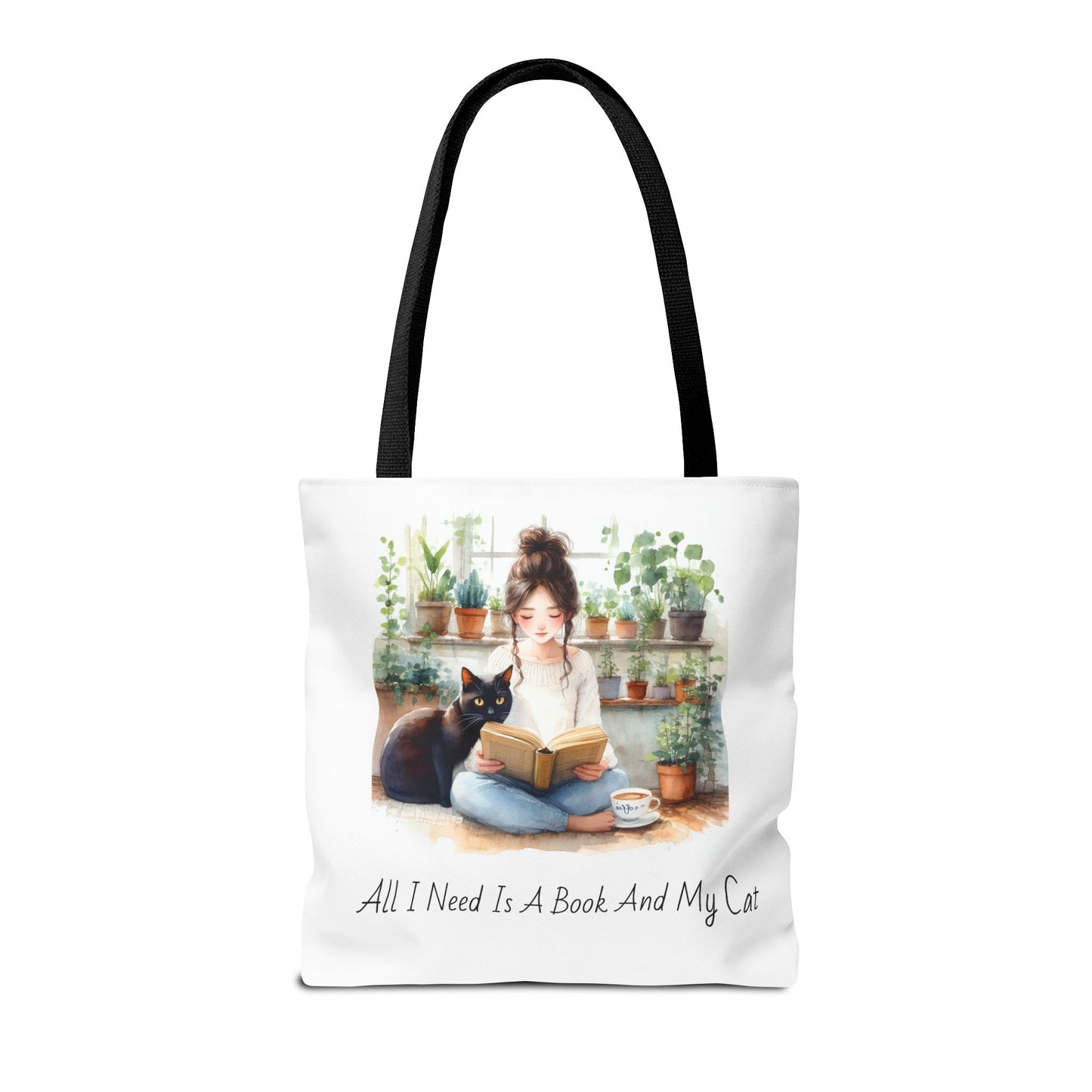 Cat Lover's Tote Bag, Bookworm Gift, Cozy Reading Accessory, Plant Lover's Bag, Perfect Gift for Cat Moms