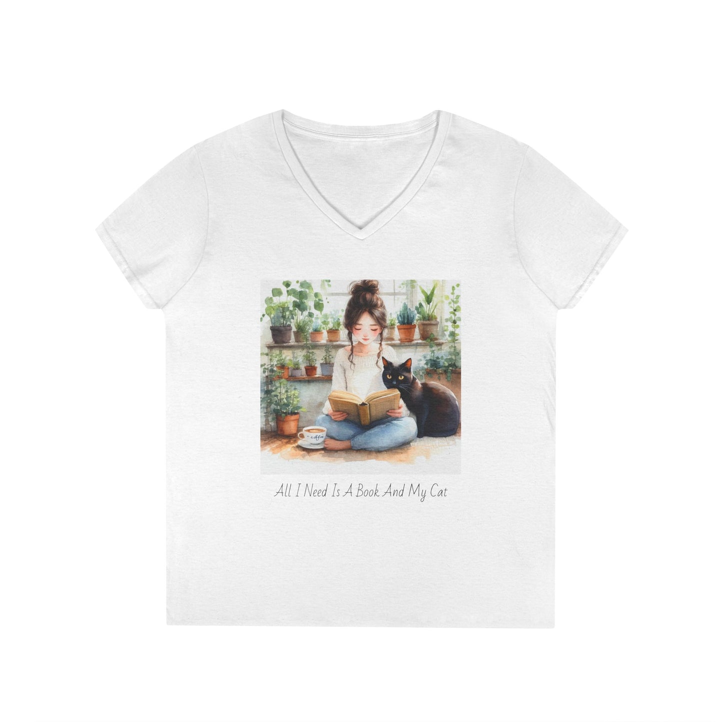 Cozy Reading T-Shirt. Book Lover Gift, Cat Mom Shirt, Relaxing Outfit, Plant Lover Top, Cute Graphic Tee