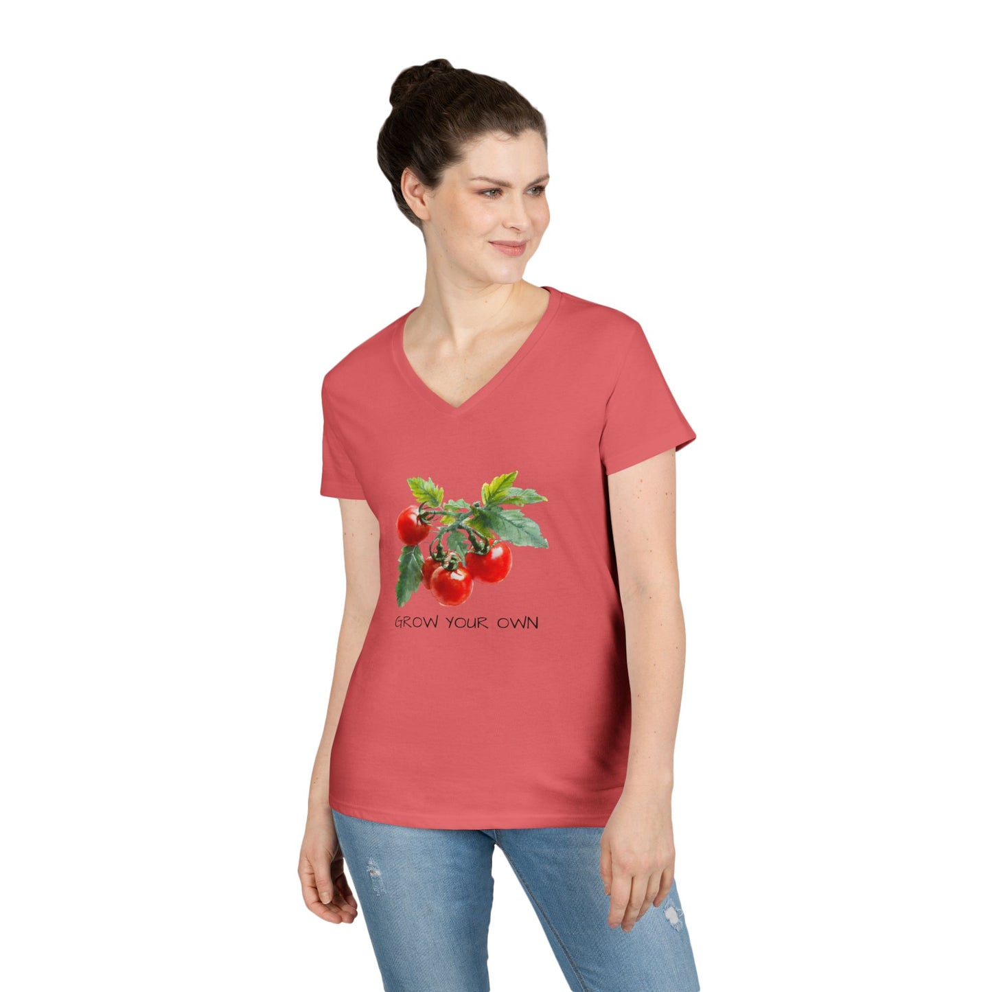 Ladies' V-Neck T-Shirt, Botanical Tee, Gardening Gift, Eco-Friendly Apparel, Plant Lover Shirt, Grow Your Own T-Shirt