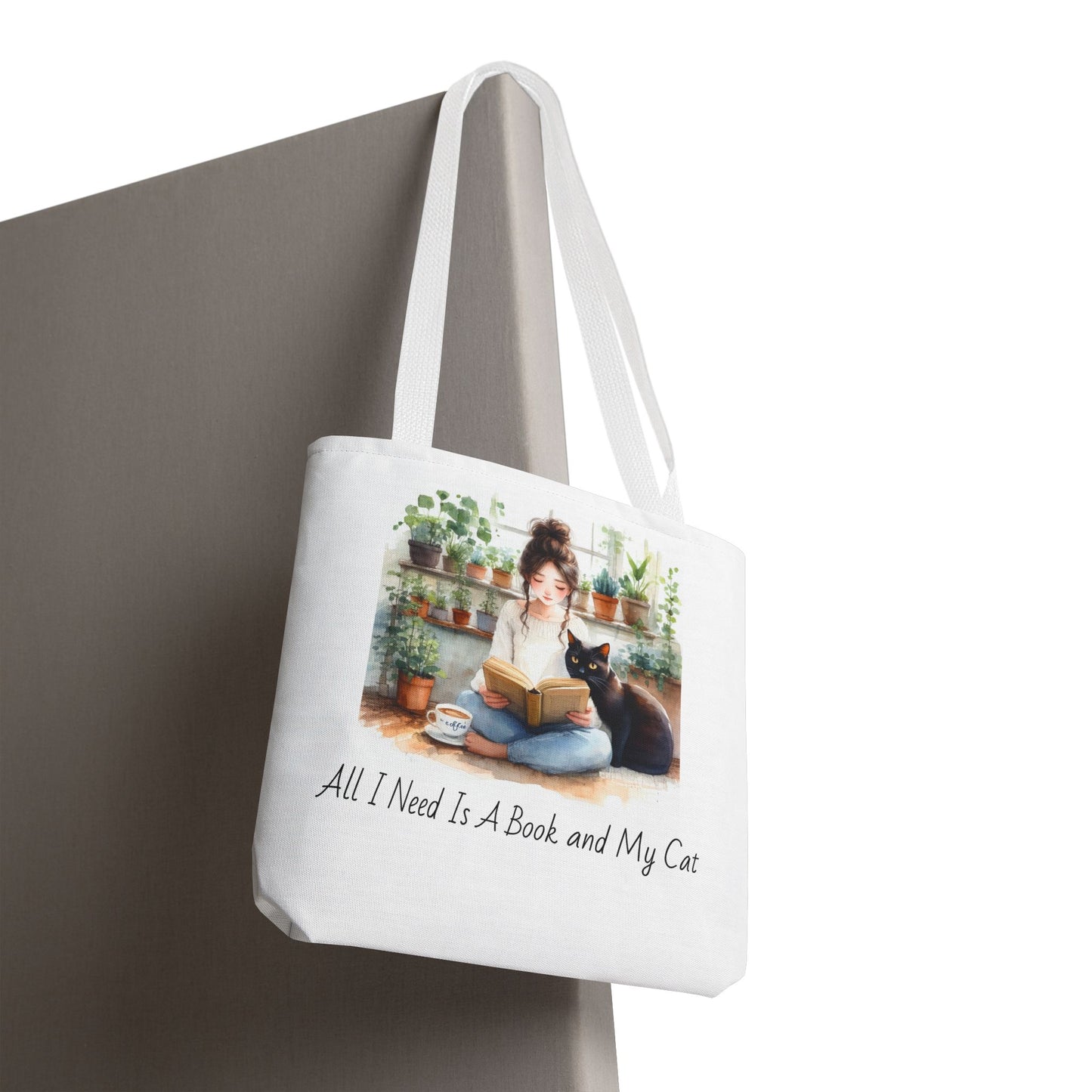 Cat Lover's Tote Bag, Bookworm Gift, Cozy Reading Accessory, Plant Lover's Bag, Perfect Gift for Cat Moms