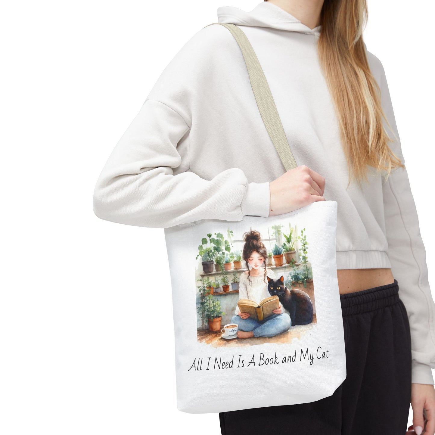 Cat Lover's Tote Bag, Bookworm Gift, Cozy Reading Accessory, Plant Lover's Bag, Perfect Gift for Cat Moms