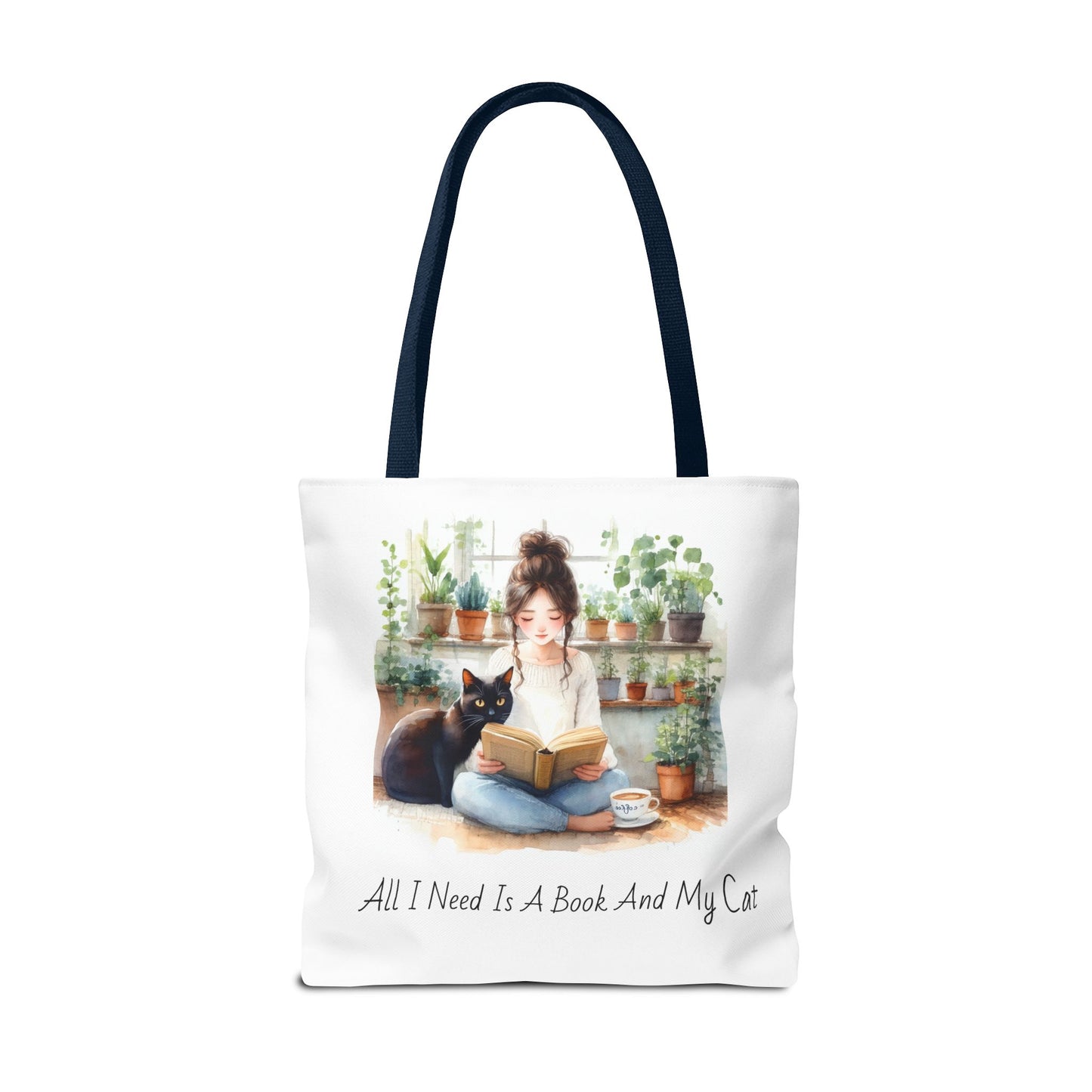 Cat Lover's Tote Bag, Bookworm Gift, Cozy Reading Accessory, Plant Lover's Bag, Perfect Gift for Cat Moms