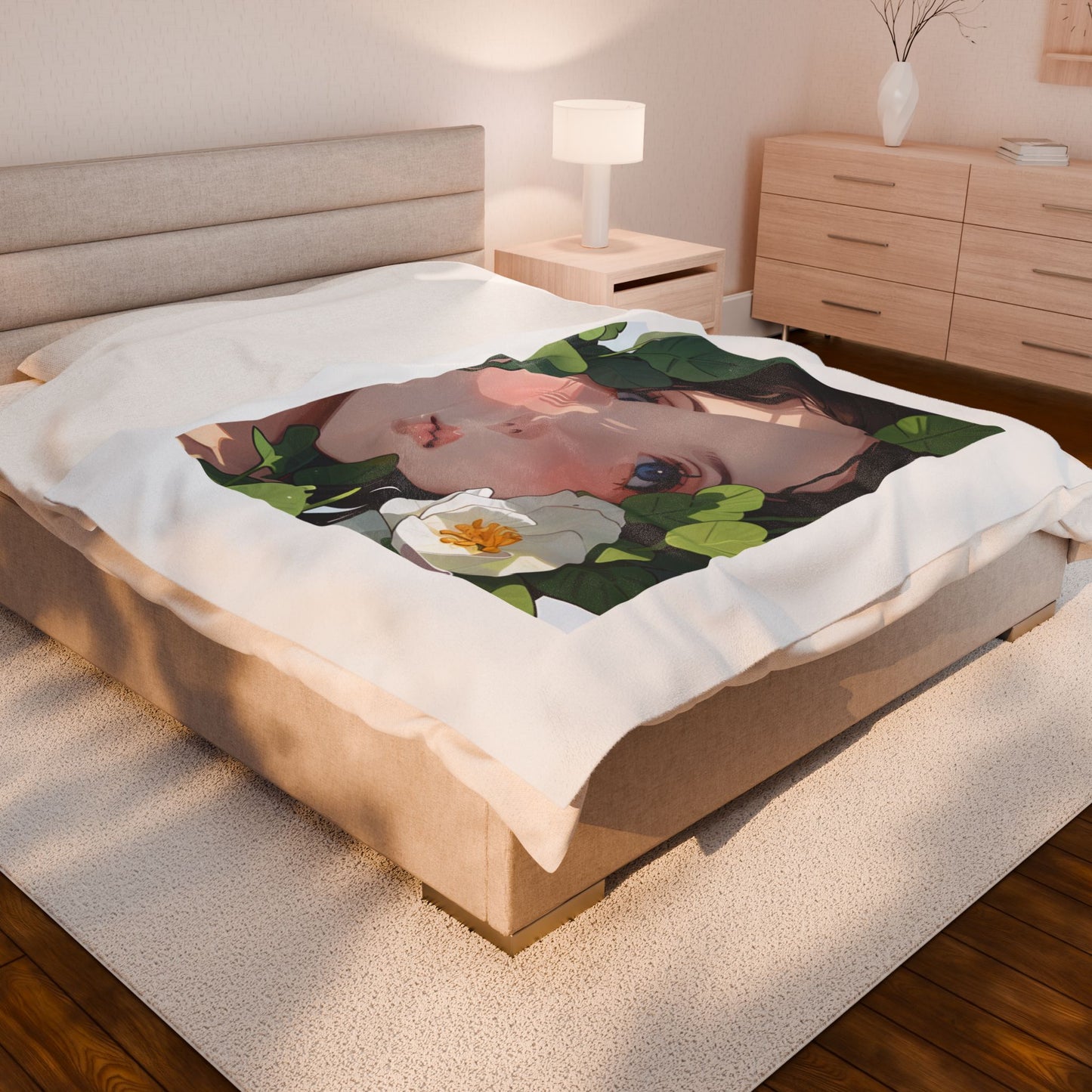 Whimsical Floral Velveteen Plush Blanket - Cozy Home Decor, Gift for Her, Bedroom Throw, Art Print Blanket, Cute Blanket