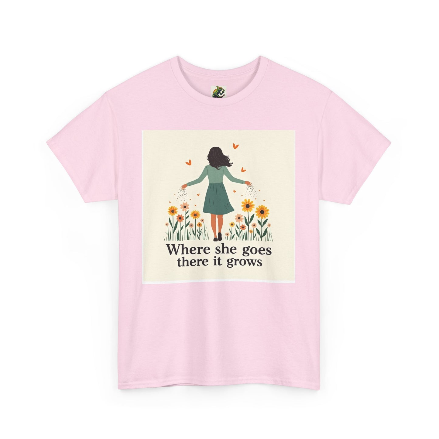 Floral Inspirational Tee: Where She Goes, Unisex Heavy Cotton Tee, Casual Wear, Gift for Her, Spring Fashion, Everyday Comfort
