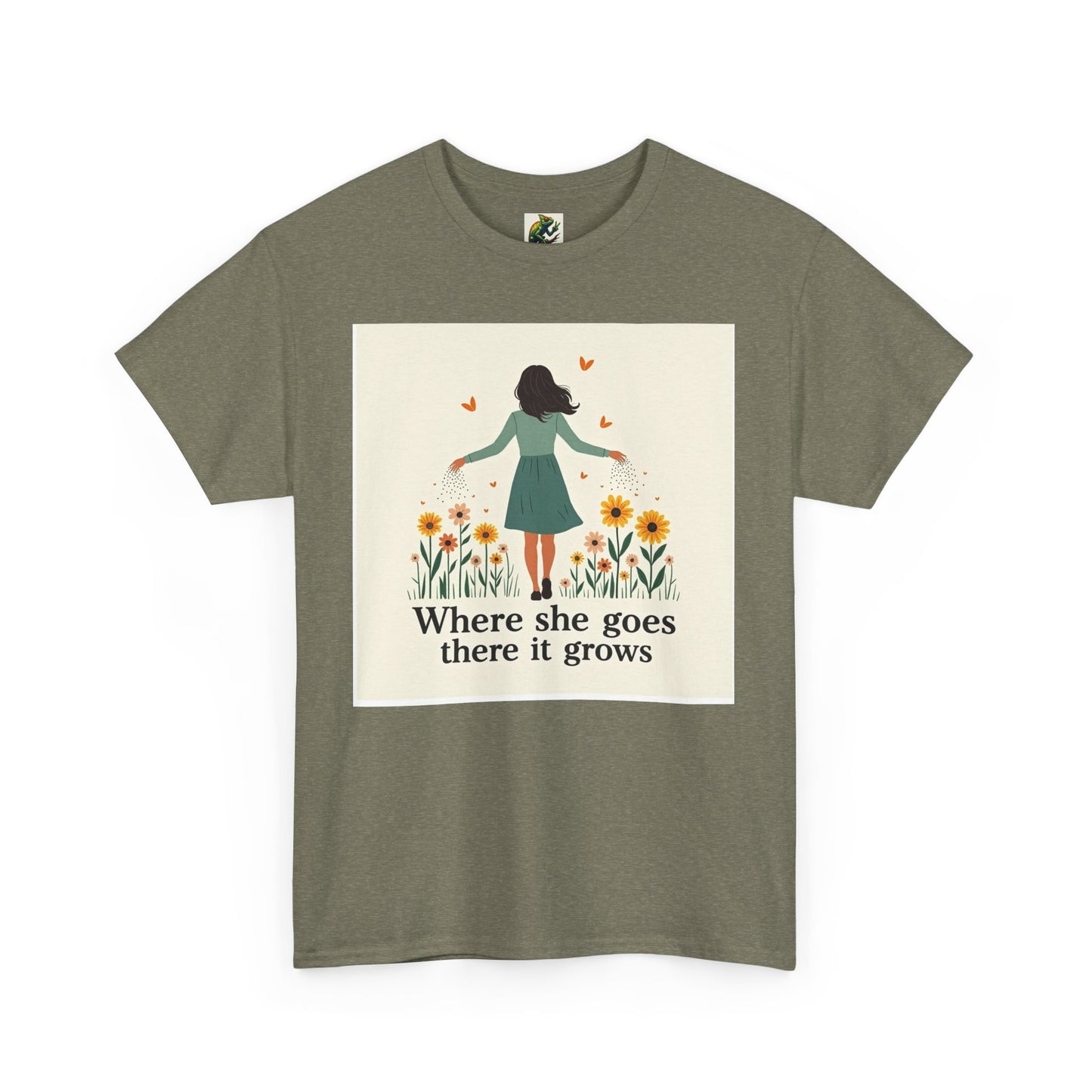 Floral Inspirational Tee: Where She Goes, Unisex Heavy Cotton Tee, Casual Wear, Gift for Her, Spring Fashion, Everyday Comfort